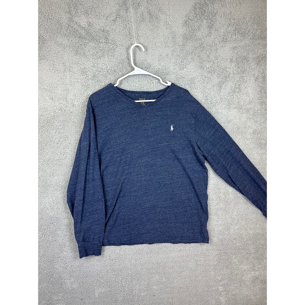 Polo Ralph Lauren T-Shirt Mens Large Crew Neck Navy Blue Heathered Long Sleeve